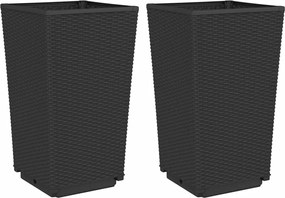 vidaXL Jardiniere de grădină, 2 buc., negru, 32,5x32,5x57 cm, PP