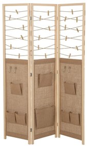 Paravan cu 3 panouri, 8 compartimente de depozitare și 4 cârlige – natur