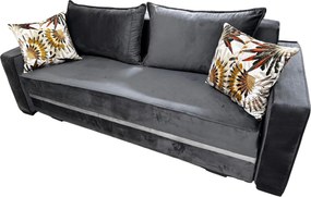 Canapea LARISA extensibila, 3 locuri, cu lada de depozitare, catifea gri inchis cu gri deschis , 220x95x85 Gri Inchis + Gri Deschis, Catifea