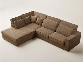 Colțar maro deschis cu tapițerie din chenille (cu colț pe partea stângă/în formă de ”L”) Kirou – Maison de Rêve