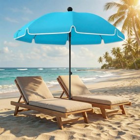 Outsunny Umbrelă de plajă Ø150 cm rezistentă la apă pliabilă umbrelă pentru plajă cu ancoră de nisip înclinare reglabilă husă Albastru | Aosom Romania