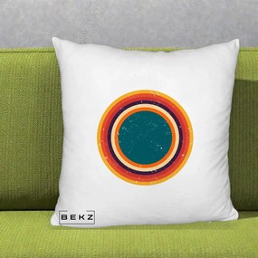 Perna Decorativa Retro Cerc Concentric Geometric Vintage, 40x40 cm, Alb Pufos, Husa Detasabila, Perna Inclusa, BEKZ®