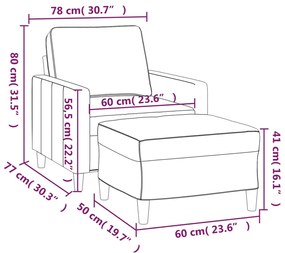 Fotoliu canapea cu taburet, crem, 60 cm, catifea Crem, 78 x 77 x 80 cm
