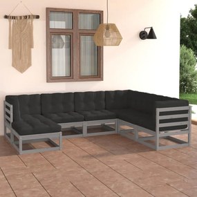 3076756 vidaXL Set mobilier de grădină cu perne, 7 piese, lemn masiv de pin