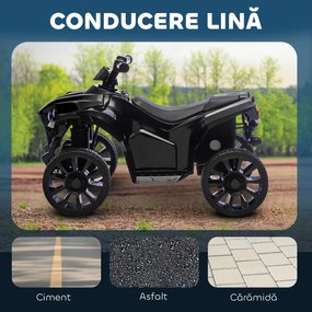 AIYAPLAY ATV Electric 6V pentru Copii, Vehicul cu 4 Roți cu Muzică și Faruri LED, pentru Vârste între 3-8 Ani, Negru | Aosom Romania