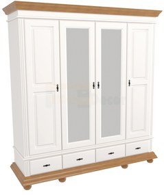 Dulap Select lemn masiv, alb/natur, 4 usi 3 sertare 197.1 × 58 × 201 cm