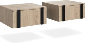Set de 2 noptiere suspendate Verica - stejar spongios / mânere negre