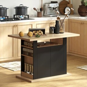 HOMCOM Masă de dining insulă centrală pentru bucătărie cu blat mare 4-6 persoane dulap cu 4 uși 110 x 70 x 75,5 cm negru | Aosom Romania