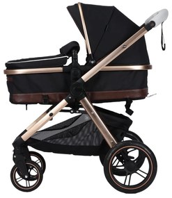 Carucior nou nascuti 2 in 1 NOVOKIDS™ X2000 series, Cu geanta bebe, Cadru Aluminiu Gold, Amortizoare, Roti din cauciuc plin AVE, Landou, Spatar