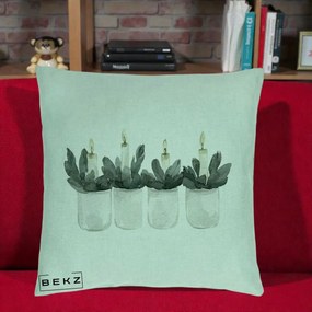 Perna Decorativa Lumanari in Borcane cu Eucalipt, 40x40 cm, Verde Menta, Husa Detasabila, Perna Inclusa, BEKZ®