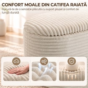 HOMCOM Set 3 piese cu spațiu de depozitare din catifea raiată, pentru living și dormitor, crem | Aosom Romania