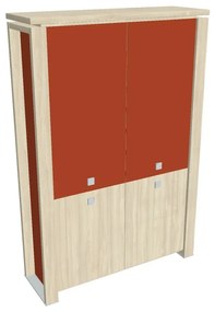 Dulap înalt Verno+ S 140 x 46 x 210 cm, uși combinate, salcâm / portocaliu