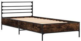 845584 vidaXL Cadru de pat, stejar fumuriu, 90x200cm, lemn prelucrat și metal