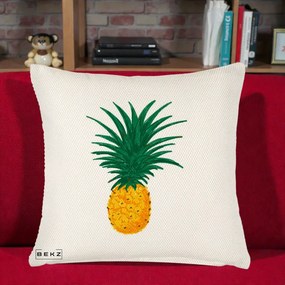 Perna Decorativa Ananas Tropical, 40x40 cm, Crem Reliefat, Husa Detasabila, Perna Inclusa, BEKZ®