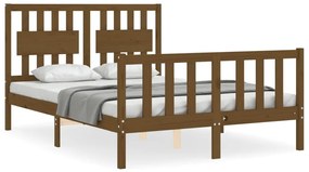 3192399 vidaXL Cadru de pat cu tăblie, dublu mic, maro miere, lemn masiv