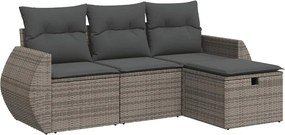 vidaXL Set canapea de grădină cu perne, 4 piese, gri, poliratan