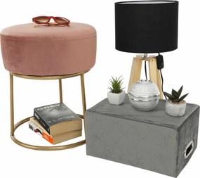 Taburet, catifea Velvet roz/vopsea aurie, AYSU
