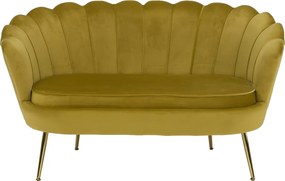 Bancă în stil Art-deco, catifea Velvet muştar/crom auriu, NOBLIN