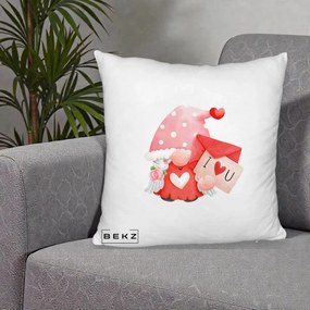 Cadou Romantic - Perna Personalizata I Love You Gnome Valentine cu Scrisoare, 40x40 cm, Alb Pufos, Husa Detasabila, Perna Inclusa, BEKZ®
