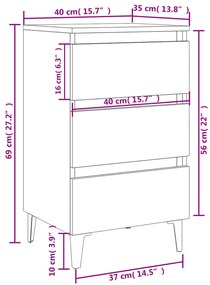 Noptiere cu picioare metalice, 2 buc., alb, 40x35x69 cm 2, Alb