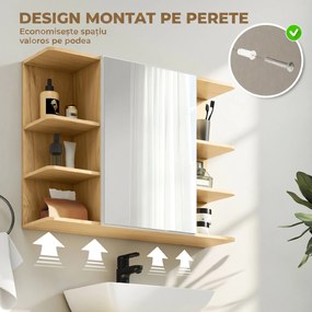 HOMCOM Dulap cu Oglindă pentru Baie cu Dulăpior și 6 Compartimente Deschise 80x20x59cm Lemn | Aosom Romania