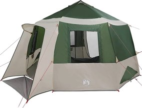vidaXL Cort cabană pentru 12 persoane Verde și alb 405 x 405 x 273 cm