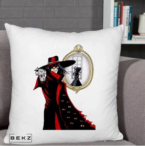 Perna Personalizata Hellsing Alucard cu Pistoale, 40x40 cm, Alb Pufos, Husa Detasabila, Perna Inclusa, BEKZ®