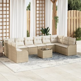 vidaXL Set de canapele pentru grădină cu pernă 11 pcs Bej Rattan poli