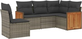 vidaXL Set canapea de grădină cu perne, 5 piese, gri, poliratan