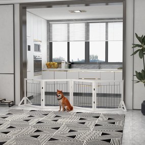 PawHut Poartă Pliabilă pentru Câini, Poartă de Siguranță pentru Animale și Căţei cu 4 Panouri și Picioare Triunghiulare, 280x70 cm, Alb | Aosom Romania
