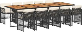 vidaXL Set mobilier de exterior cu perne, 11 piese, negru, poliratan