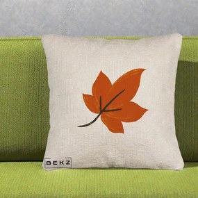 Perna Decorativa Frunza de Toamna Portocalie, 40x40 cm, Bej Canapea, Husa Detasabila, Perna Inclusa, BEKZ®