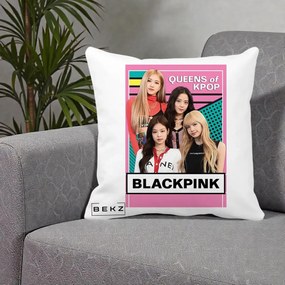 Perna Personalizata BLACKPINK Queens of Kpop, 40x40 cm, Alba Mata, Husa Detasabila, Perna Inclusa, BEKZ®