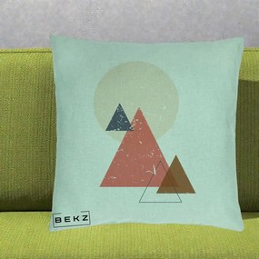 Perna Decorativa Geometric Munti si Soare, 40x40 cm, Verde Menta, Husa Detasabila, Perna Inclusa, BEKZ®
