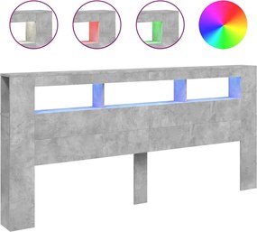 vidaXL Tăblie de pat cu LED, gri beton, 220x18,5x103,5 cm, lemn