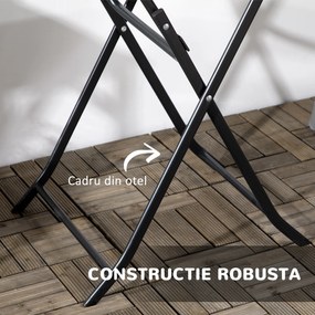 Outsunny Masă de Grădină Rotundă, Pliabilă, pentru 2 Persoane, Efect Lemn, Oțel+Plastic, Gri Închis, 60 x 60 x 73 cm | Aosom Romania