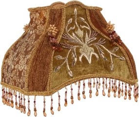 Abajur din mătase și organza, maro, formă dreptunghiulară, ornamente brodate cu mărgele și franjuri, 30 x 25 x 20 cm, „Lancret”