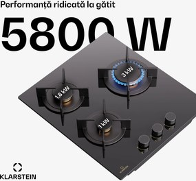 Klarstein Goldflame, plită cu gaz, 3 arzătoare din alamă, oțel inoxidabil