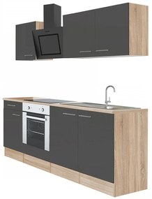 Mobilă de bucătărie Yorki 210, corp din stejar sonoma, față antracit satinat cu element inferior al cuptorului