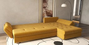 Colțar extensibil dumonde cu ladă de depozitare si sezut confortabil din spuma high-density, Loana XL Ambience Mustar 335x185 cm