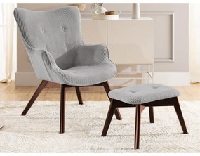 Fotoliu cu taburet gri cu tapițerie din catifea reiată Niko – Ropez