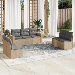 vidaXL Set canapele de grădină, 7 piese, cu perne, bej, poliratan