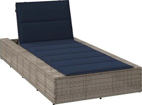 vidaXL Sezlong cu pernă plutitoare din polirattan gri