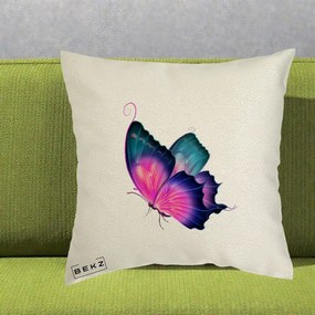 Perna Decorativa Fluture Neon, 40x40 cm, Ecru, Husa Detasabila, Perna Inclusa, BEKZ®