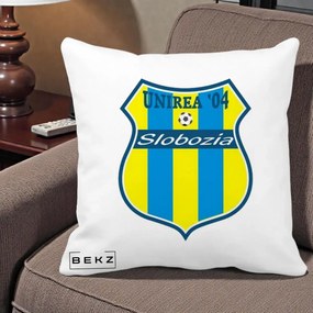 Perna Personalizata Unirea '04 Slobozia Fotbal, 40x40 cm, Alba Mata, Husa Detasabila, Perna Inclusa, BEKZ®