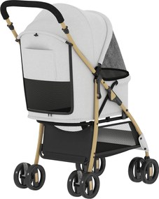 PawHut Cărucior pentru animale de companie cu 2 uși, fereastră din plasă, coș de depozitare, curea de siguranță, 80x44,5x97 cm, Gri deschis | Aosom Romania