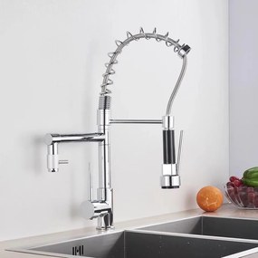 Baterie Bucătărie cu Duș Extractibil, Inox și Alamă Crom, Model YD/201 – Soluție Ideală pentru Flexibilitate și Design Elegant în