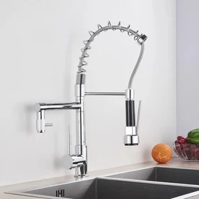 Baterie Bucătărie cu Duș Extractibil, Inox și Alamă Crom, Model YD/201 – Soluție Ideală pentru Flexibilitate și Design Elegant în