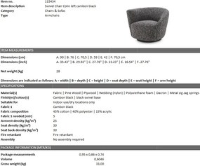 Fotoliu pivotant design elegant LUX Colin left, cambon negru 115434 HZ