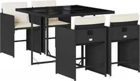 vidaXL Set mobilier de grădină cu perne, 5 piese, negru, poliratan